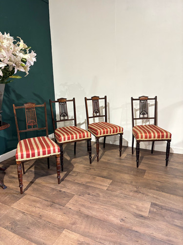 Set Of Four Victorian Inlaid Mahogany Dining Chairs