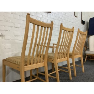 Set Of Three Ercol Penn Dining Chairs In Light Ash.