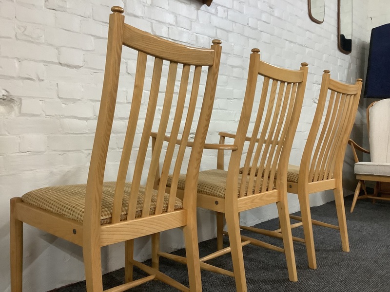 Set Of Three Ercol Penn Dining Chairs In Light Ash.