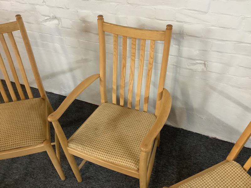 Set Of Three Ercol Penn Dining Chairs In Light Ash.