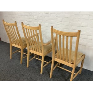 Set Of Three Ercol Penn Dining Chairs In Light Ash.