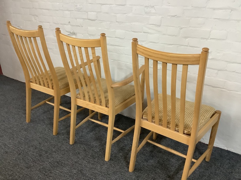 Set Of Three Ercol Penn Dining Chairs In Light Ash.