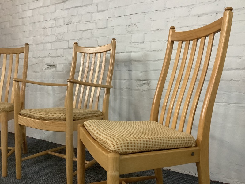 Set Of Three Ercol Penn Dining Chairs In Light Ash.
