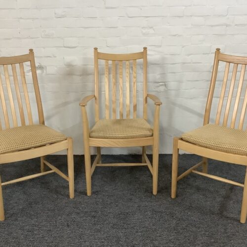 Set Of Three Ercol Penn Dining Chairs In Light Ash.