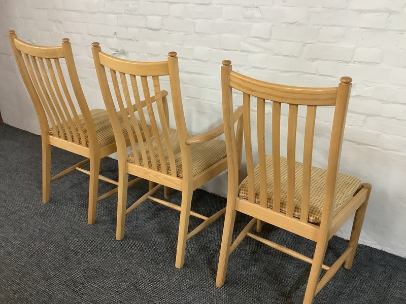 Set Of Three Ercol Penn Dining Chairs In Light Ash.