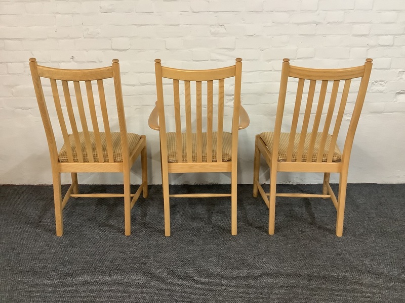Set Of Three Ercol Penn Dining Chairs In Light Ash.