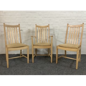 Set Of Three Ercol Penn Dining Chairs In Light Ash.