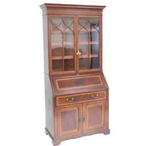 Sheraton Revival Edwardian Mahogany Bureau Bookcase