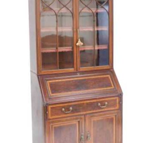 Sheraton Revival Edwardian Mahogany Bureau Bookcase