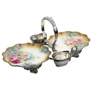 An exceptional & scarce antique Royal Doulton porcelain & Walker & Hall Strawberry Dessert Stand C.1887