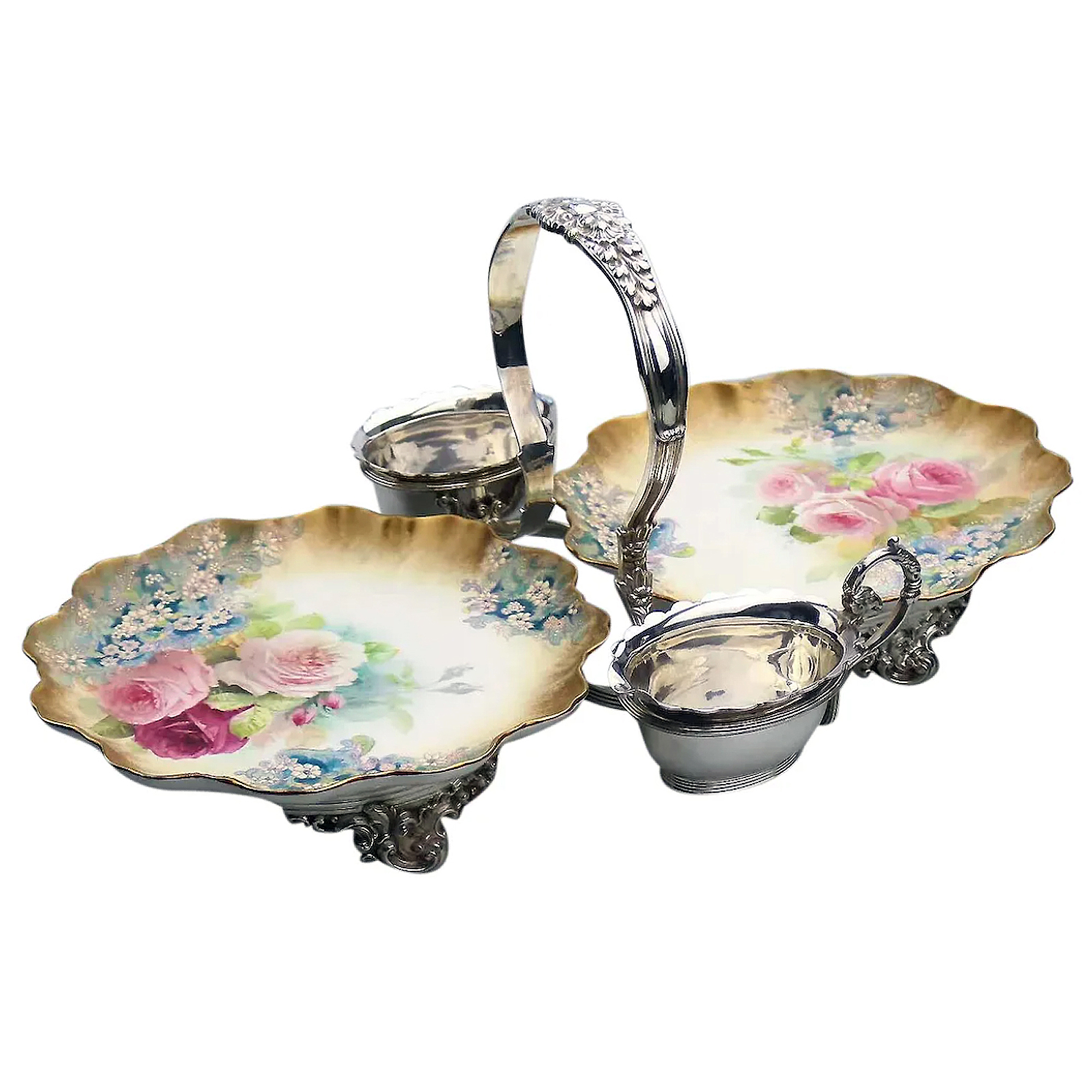 An exceptional & scarce antique Royal Doulton porcelain & Walker & Hall Strawberry Dessert Stand C.1887