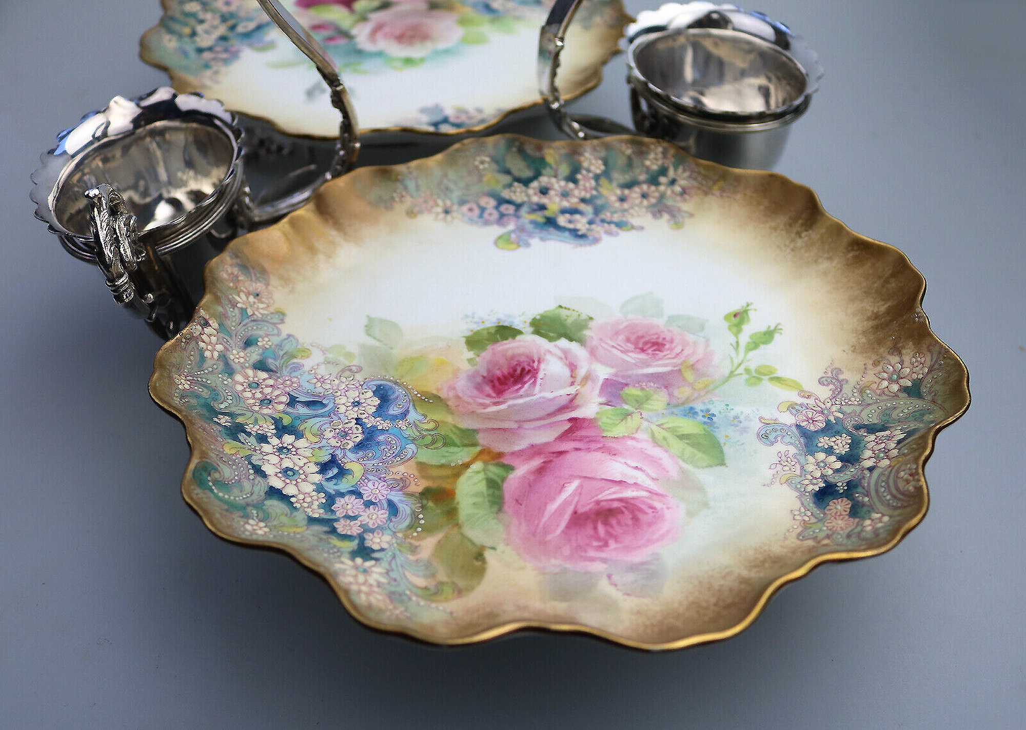 An exceptional & scarce antique Royal Doulton porcelain & Walker & Hall Strawberry Dessert Stand C.1887