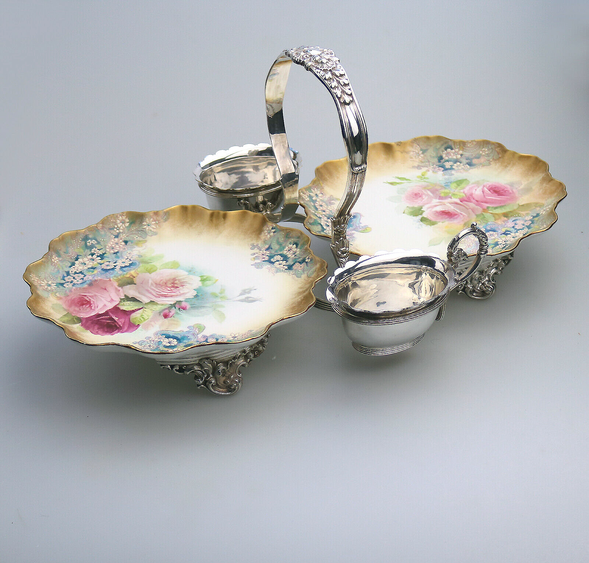 An exceptional & scarce antique Royal Doulton porcelain & Walker & Hall Strawberry Dessert Stand C.1887