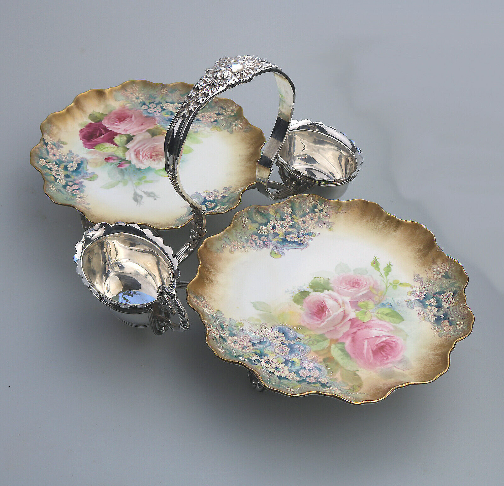An exceptional & scarce antique Royal Doulton porcelain & Walker & Hall Strawberry Dessert Stand C.1887