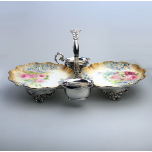 An exceptional & scarce antique Royal Doulton porcelain & Walker & Hall Strawberry Dessert Stand C.1887