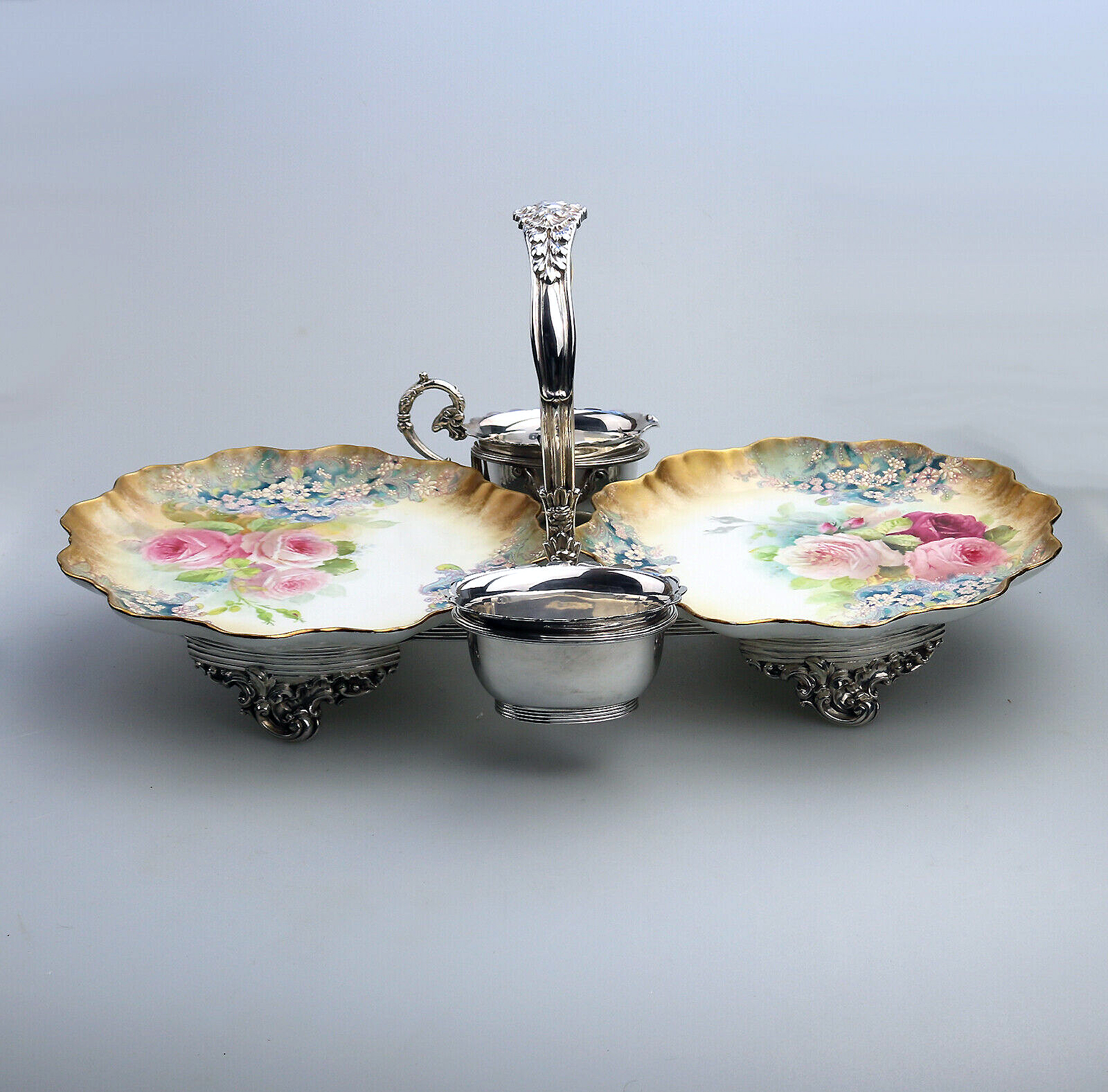 An exceptional & scarce antique Royal Doulton porcelain & Walker & Hall Strawberry Dessert Stand C.1887