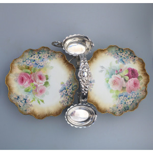 An exceptional & scarce antique Royal Doulton porcelain & Walker & Hall Strawberry Dessert Stand C.1887