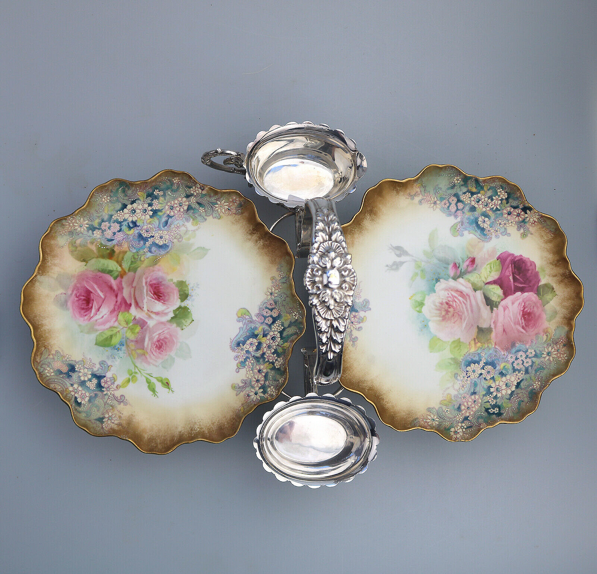 An exceptional & scarce antique Royal Doulton porcelain & Walker & Hall Strawberry Dessert Stand C.1887