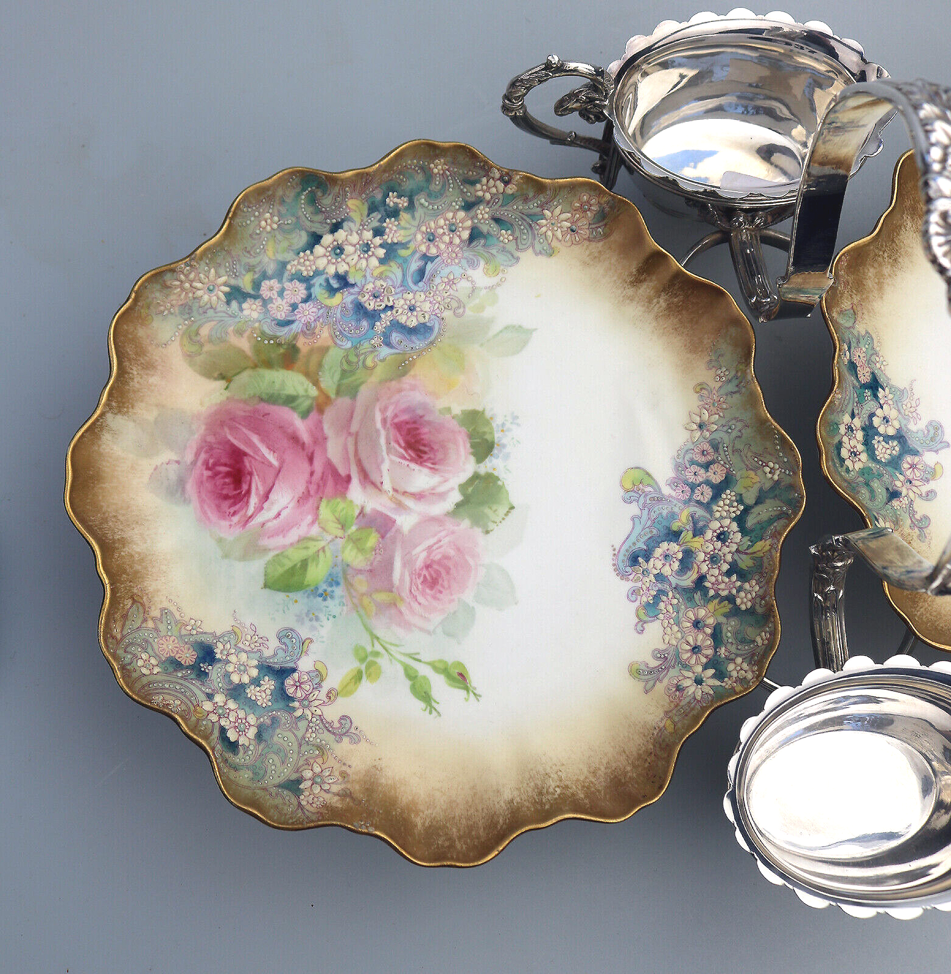 An exceptional & scarce antique Royal Doulton porcelain & Walker & Hall Strawberry Dessert Stand C.1887
