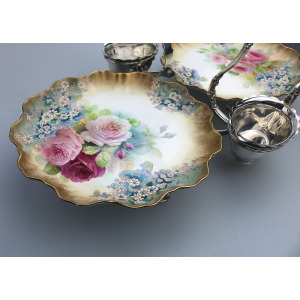 An exceptional & scarce antique Royal Doulton porcelain & Walker & Hall Strawberry Dessert Stand C.1887