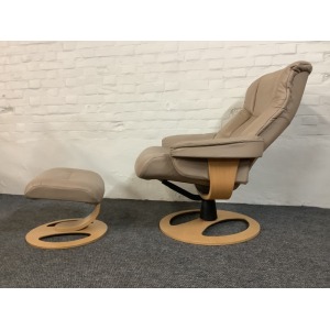 Stressless Reclining Swivel Chair And Footstool In Leather.