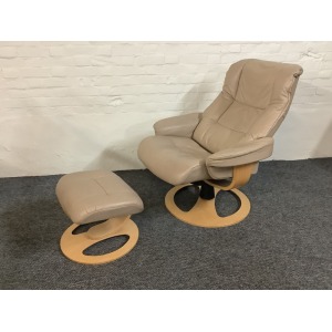 Stressless Reclining Swivel Chair And Footstool In Leather.