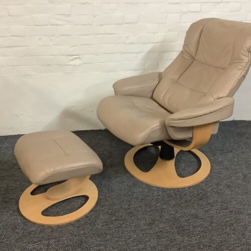 Stressless Reclining Swivel Chair And Footstool In Leather.