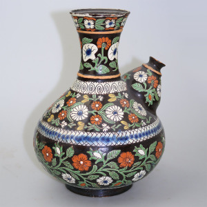 A large antique Swiss Alpine Thoune (Thun) Majolica pottery Wine Pitcher C.19thC