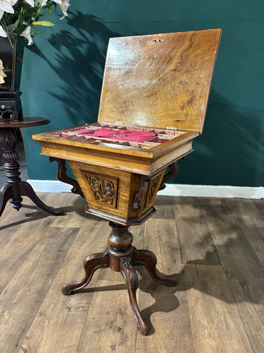 Victorian Walnut Trumpet Sewing Table