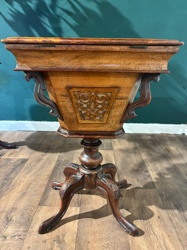Victorian Walnut Trumpet Sewing Table