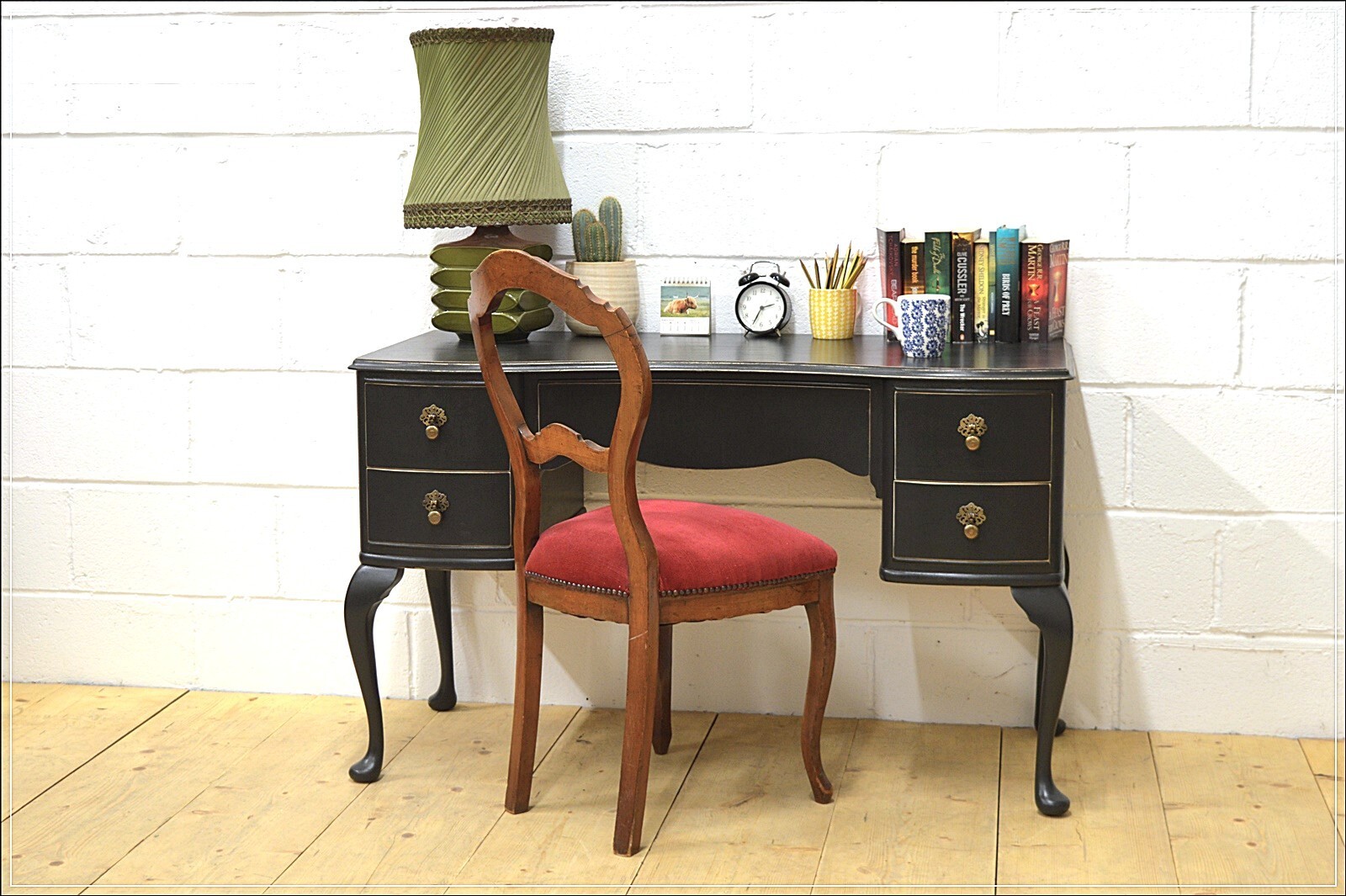 vintage desk wood antique french pitch black queen anne legs UK DELIVERY