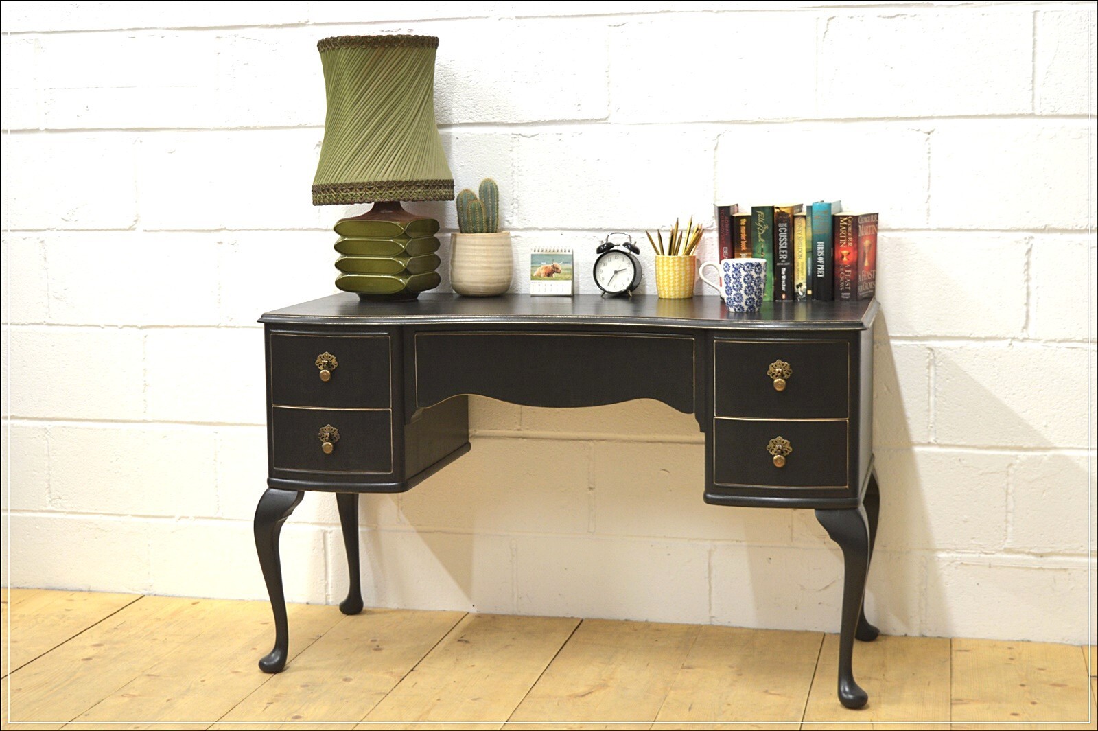vintage desk wood antique french pitch black queen anne legs UK DELIVERY