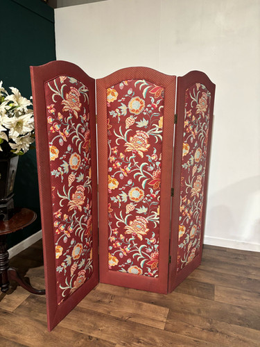 Vintage Fabric Covered Three Fold Dressing Screen