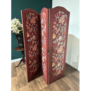 Vintage Fabric Covered Three Fold Dressing Screen