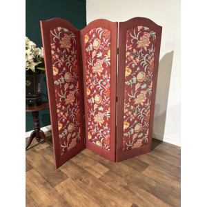Vintage Fabric Covered Three Fold Dressing Screen