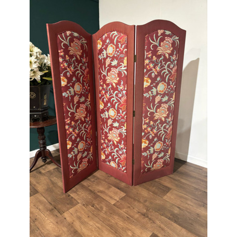 Vintage Fabric Covered Three Fold Dressing Screen
