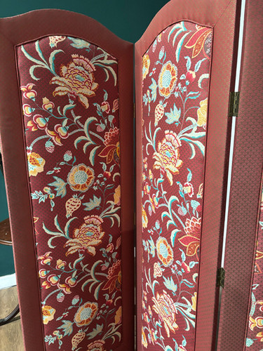 Vintage Fabric Covered Three Fold Dressing Screen