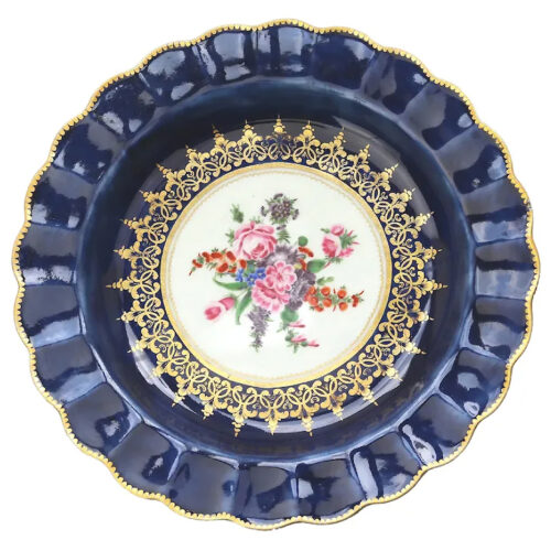 Antique Georgian porcelain 1st Period Worcester hand painted wet blue Plate 1755