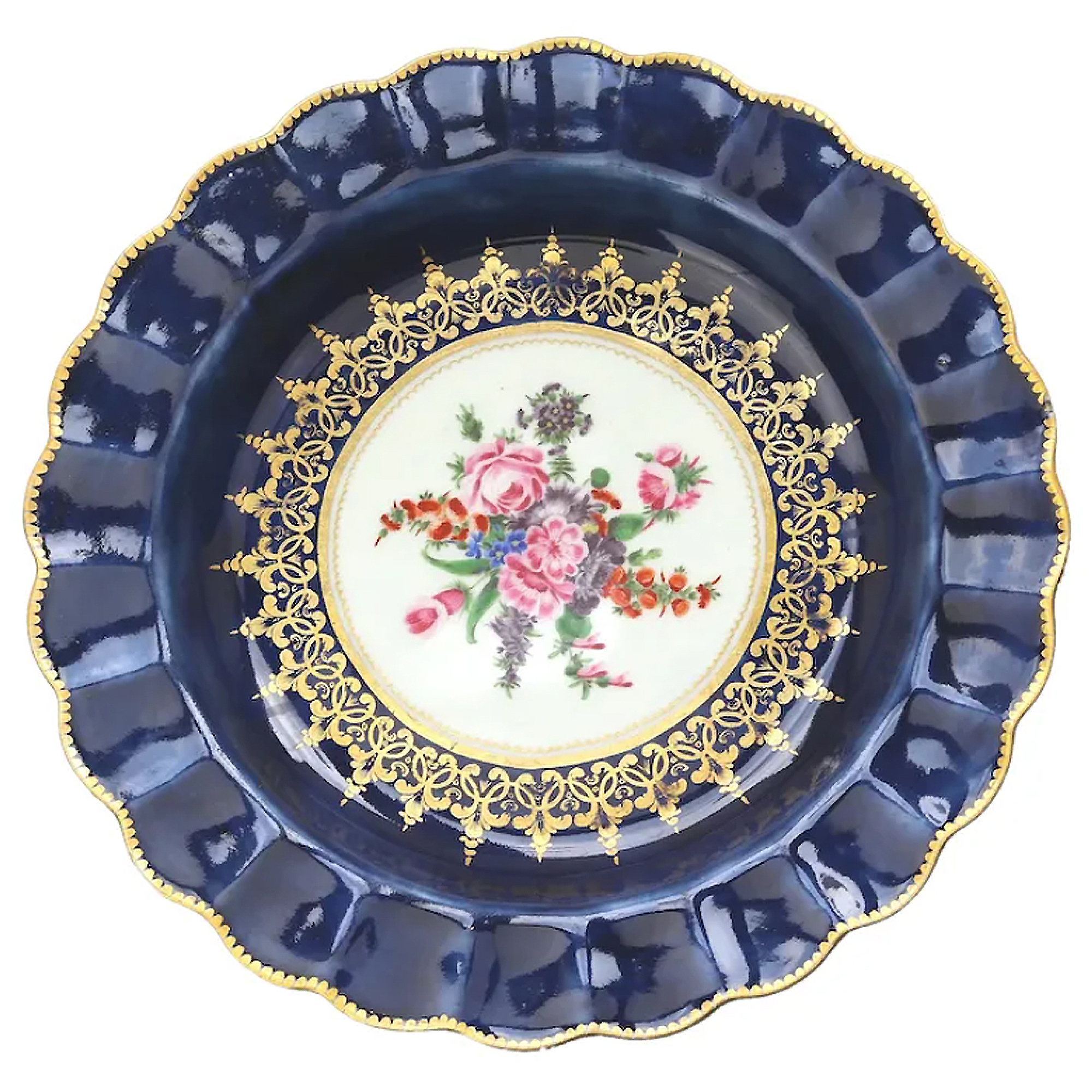 Antique Georgian porcelain 1st Period Worcester hand painted wet blue Plate 1755