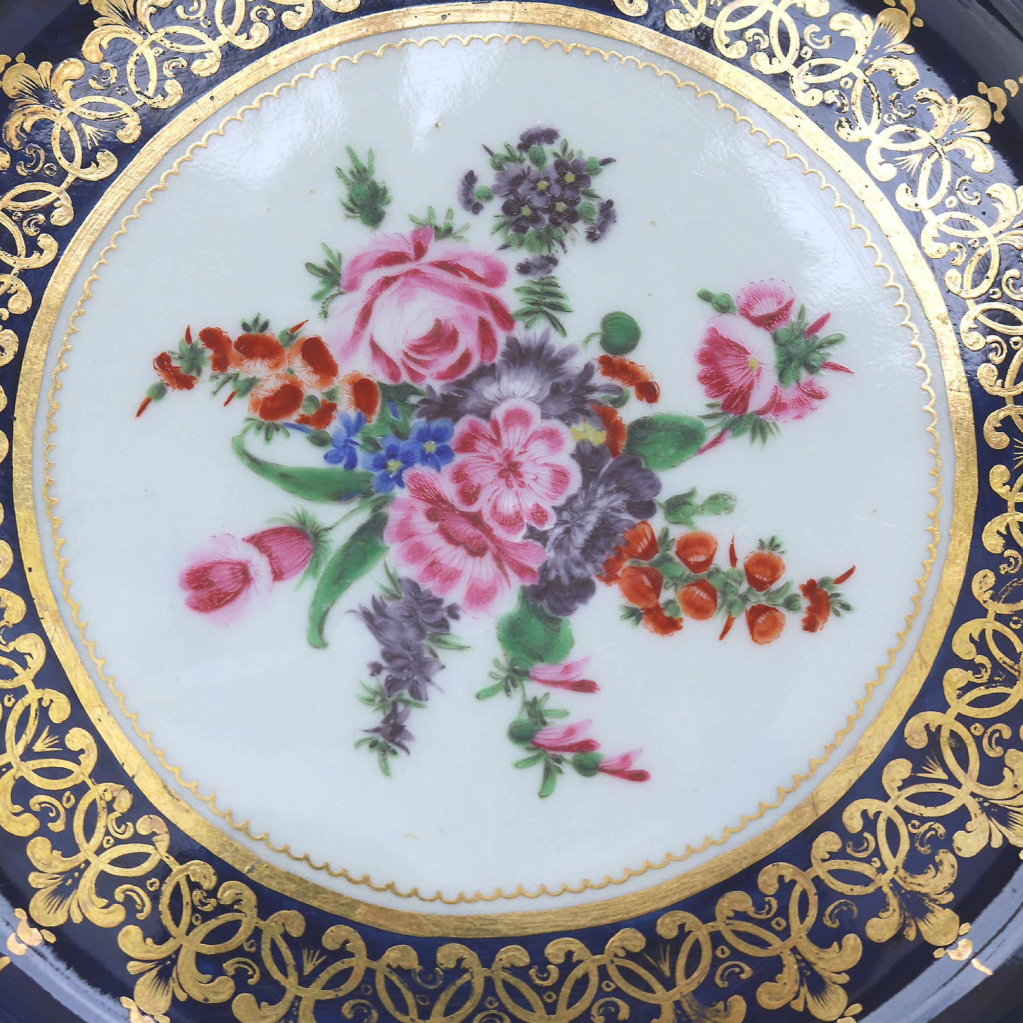 Antique Georgian porcelain 1st Period Worcester hand painted wet blue Plate 1755