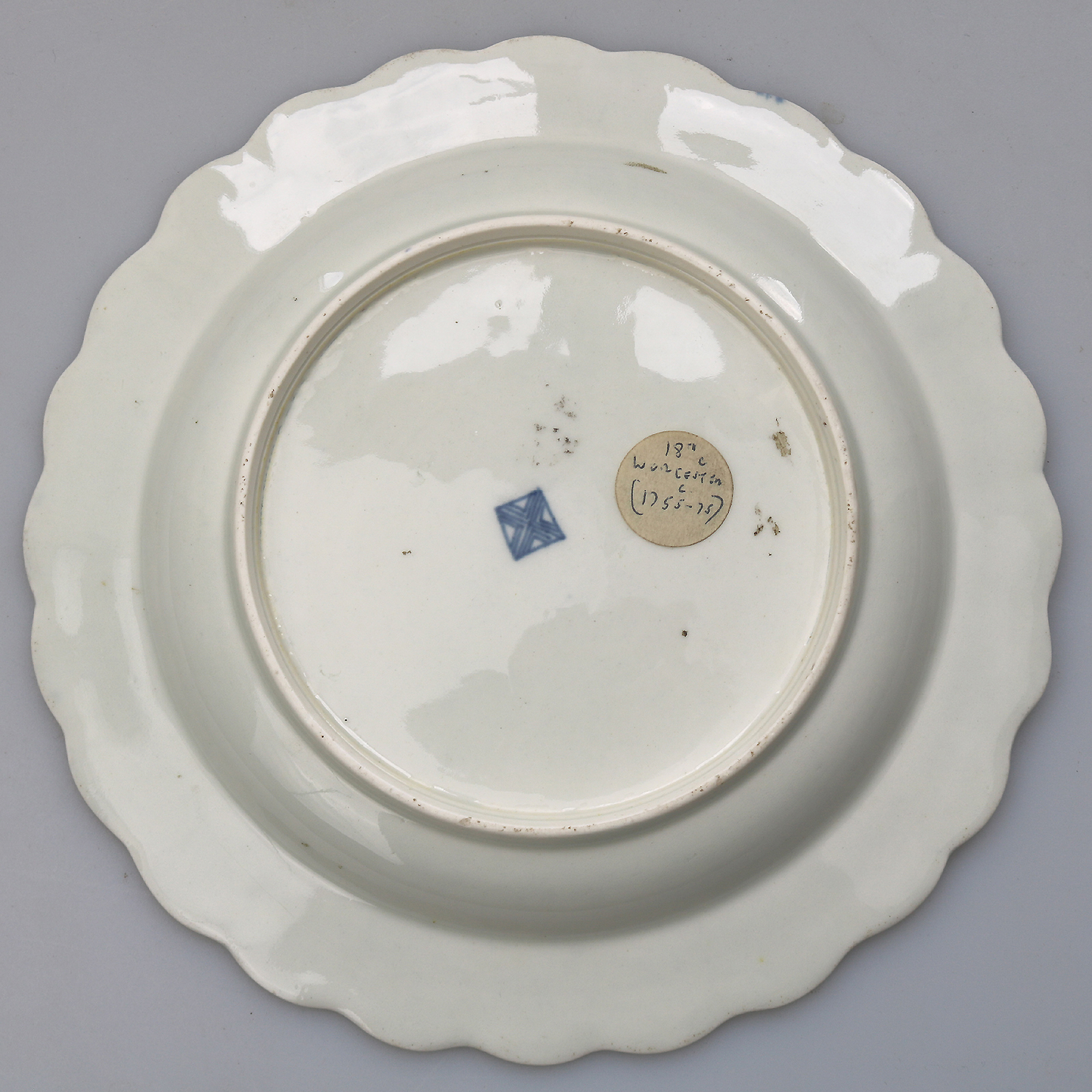 Antique Georgian porcelain 1st Period Worcester hand painted wet blue Plate 1755