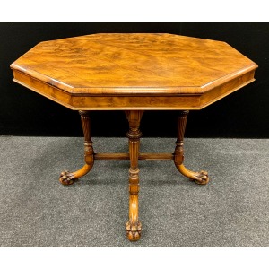 Magnificent 19th Century Walnut Octagonal Centre Table