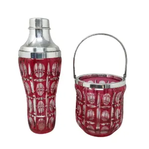 1970s Cocktail Shaker In 24K Gold & Stainless Steel With Ice Bucket By Piazza Made In Italy