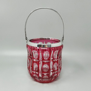 1960s Gorgeous Red Bohemian Cut Crystal Glass Cocktail Shaker With Ice Bucket. Made in Italy