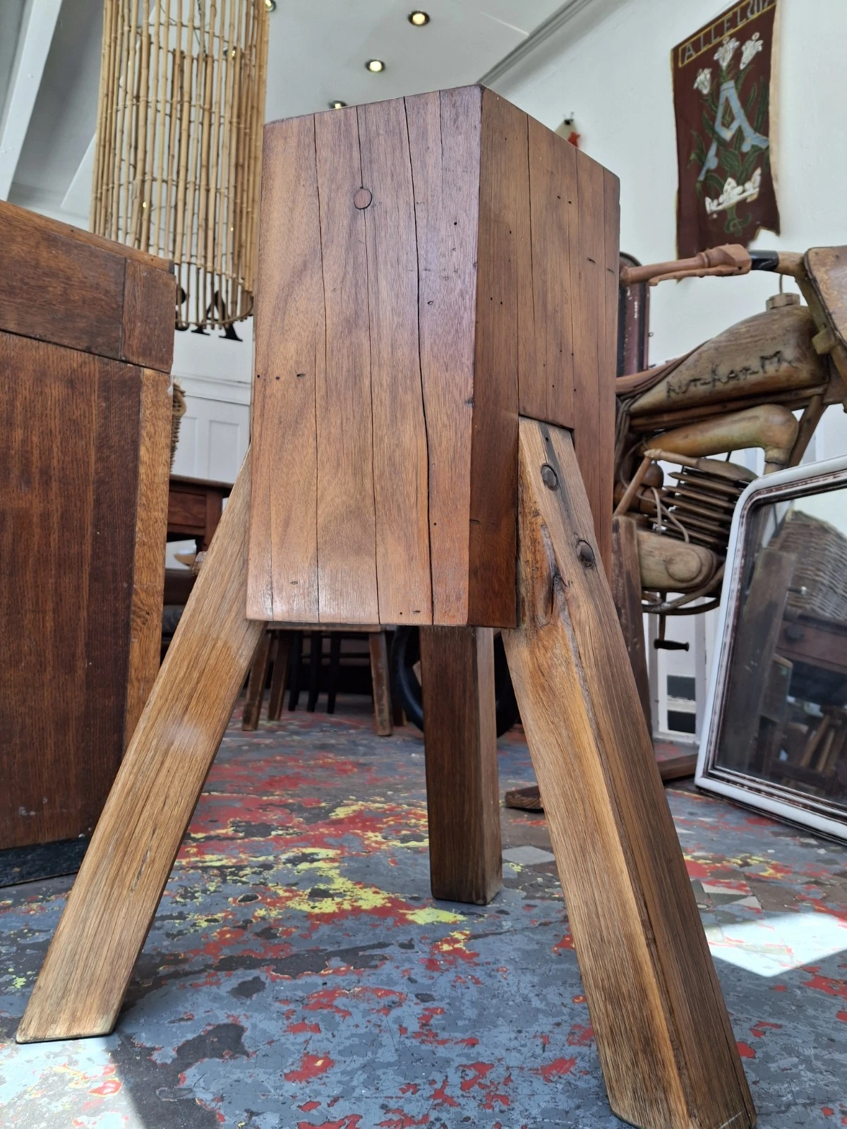 1960s Continental Brutalist 'Chopping Block' Side Table/Stand