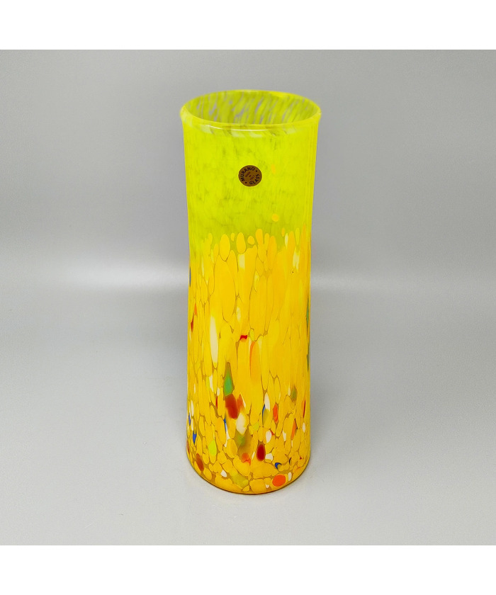 1970s Luxury Yellow Handrafted Vase in Murano Glass by Maestro del Vetro. Made in Italy