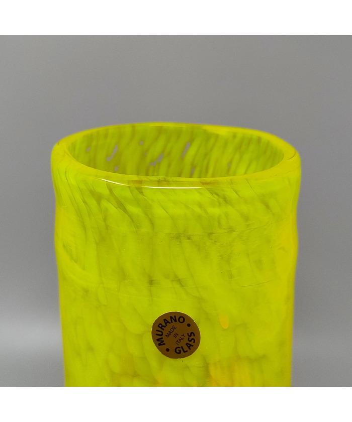 1970s Luxury Yellow Handrafted Vase in Murano Glass by Maestro del Vetro. Made in Italy