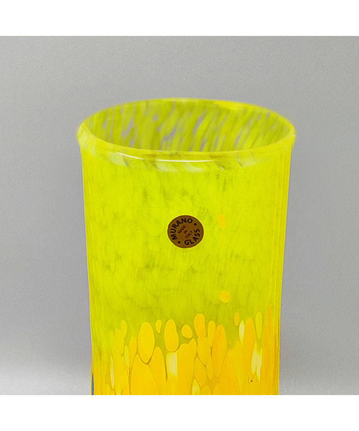 1970s Luxury Yellow Handrafted Vase in Murano Glass by Maestro del Vetro. Made in Italy