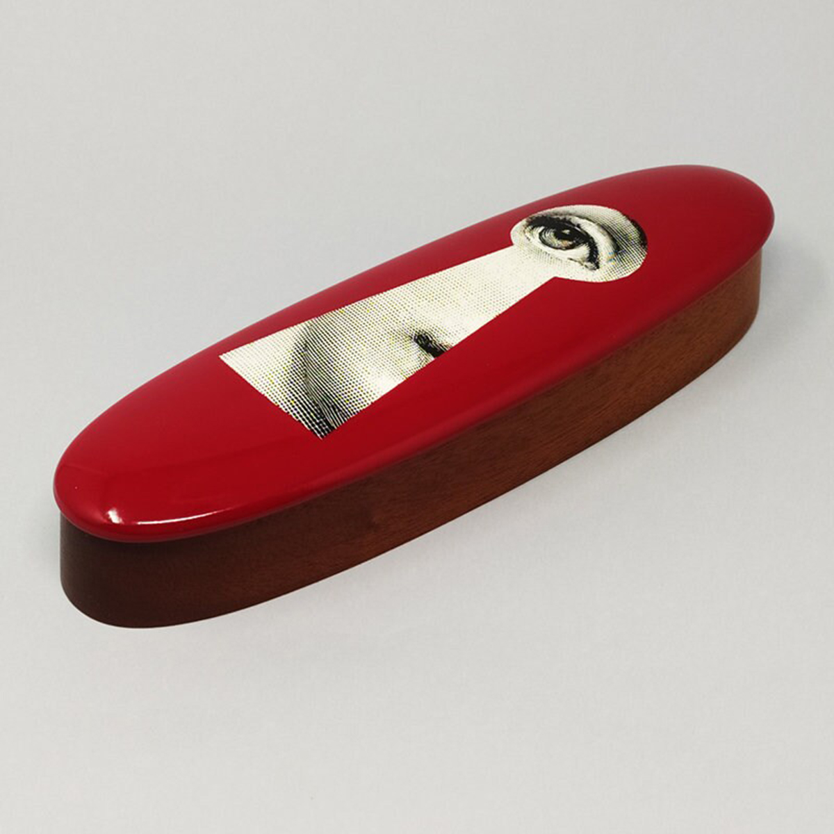 1990s Astonishing Red Fornasetti Wood Box signed Fornasetti. Made in Italy
