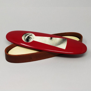 1990s Astonishing Red Fornasetti Wood Box signed Fornasetti. Made in Italy